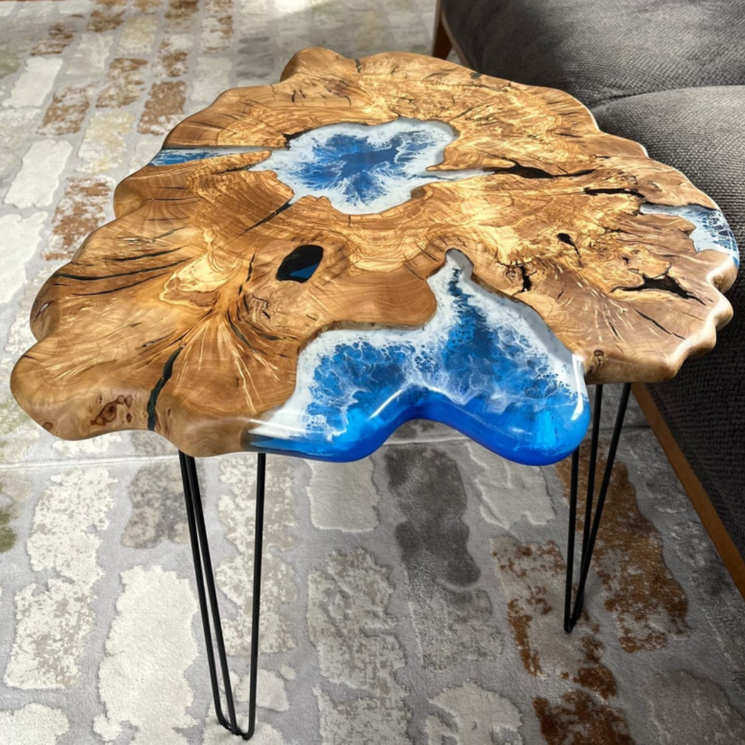 Live Edge Marine Epoxy Side Table