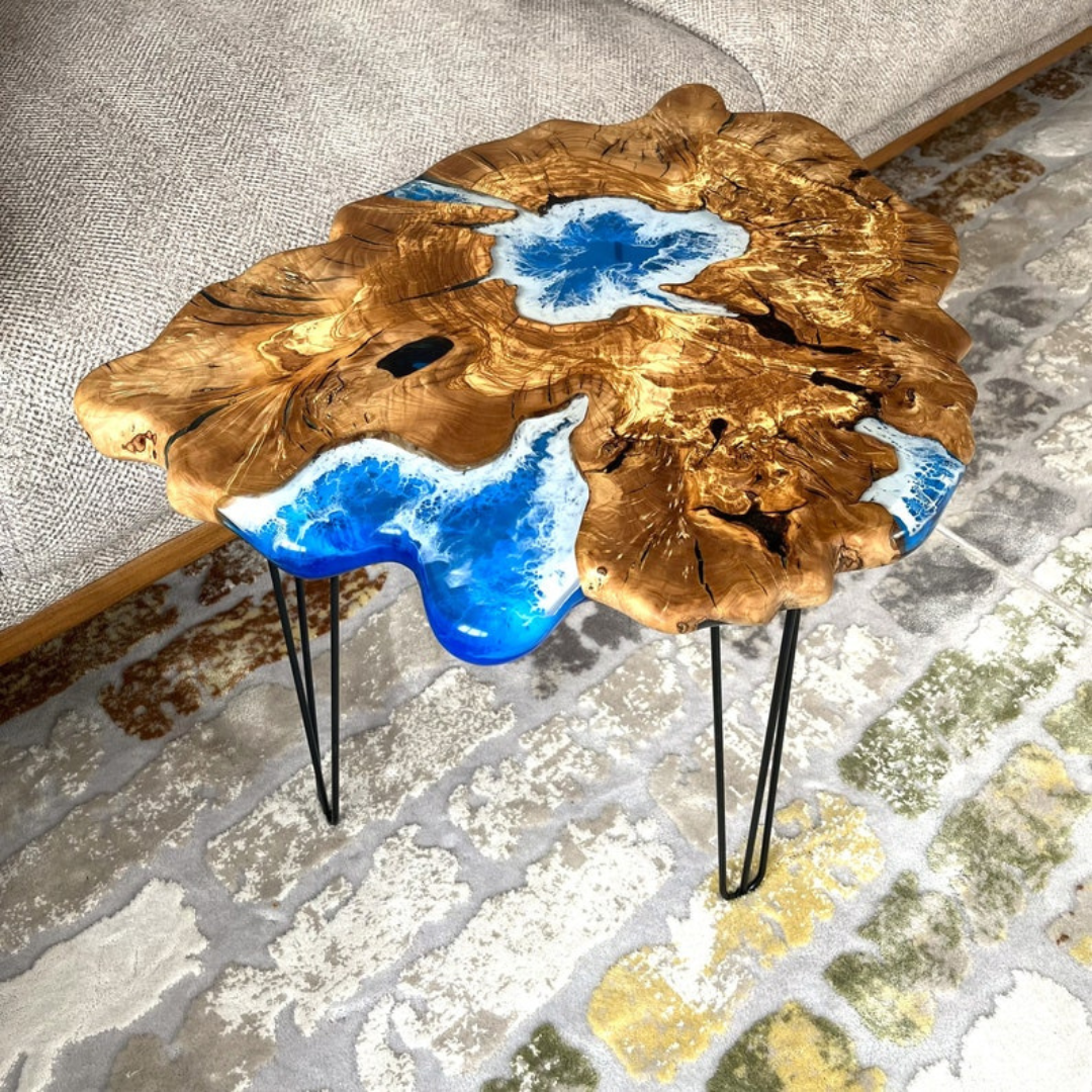 Live Edge Marine Epoxy Side Table