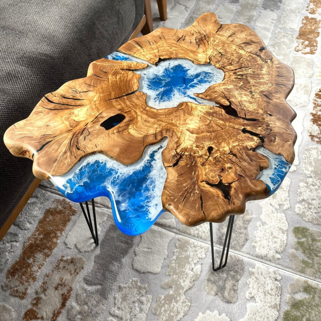 Live Edge Marine Epoxy Side Table