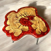 Red Epoxy Olive Wood Side Table thumbnail