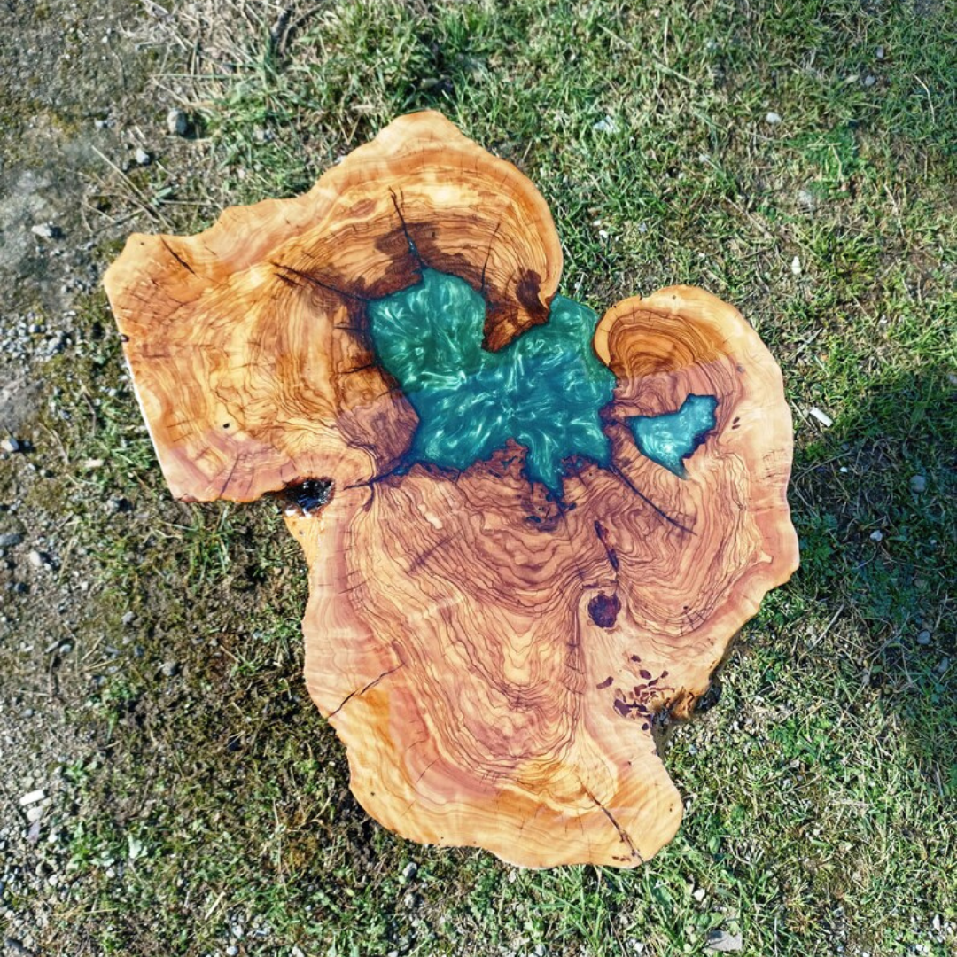 Emerald Green Epoxy Resin Olive Wood Table