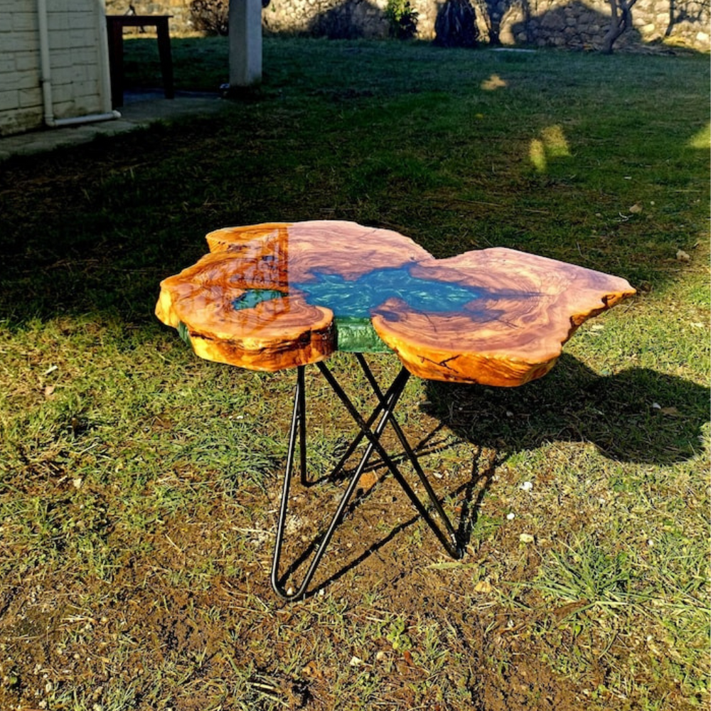 Emerald Green Epoxy Resin Olive Wood Table