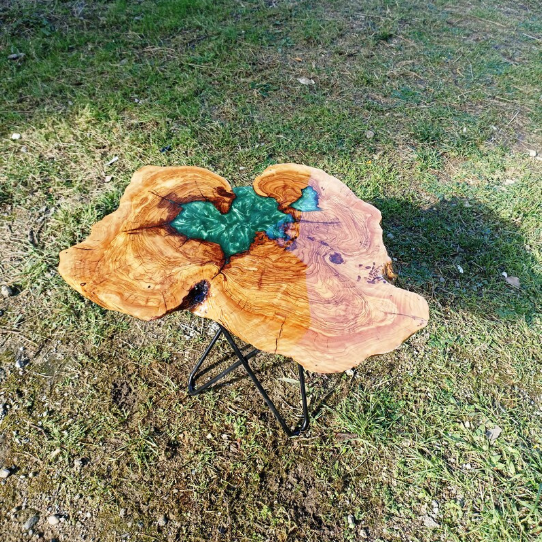 Emerald Green Epoxy Resin Olive Wood Table