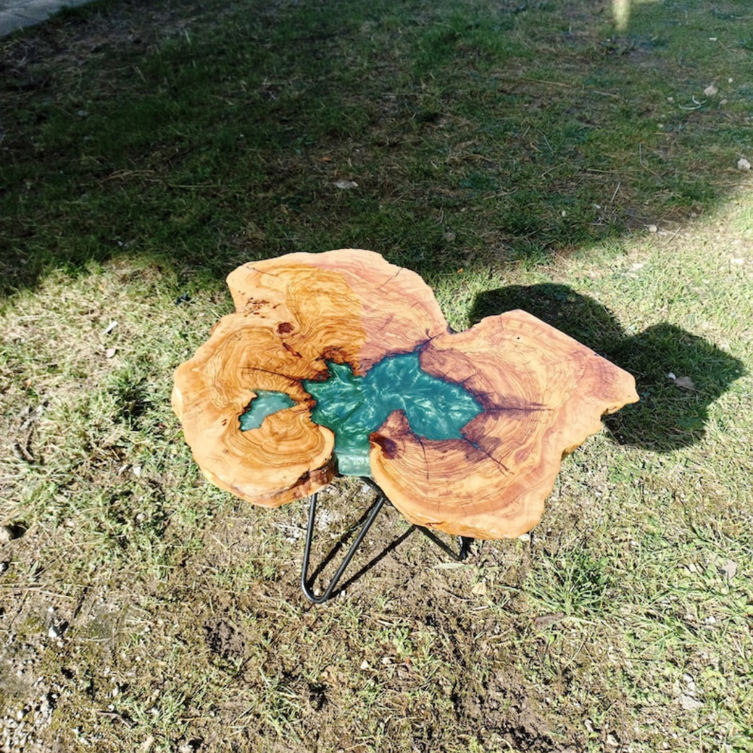 Emerald Green Epoxy Resin Olive Wood Table