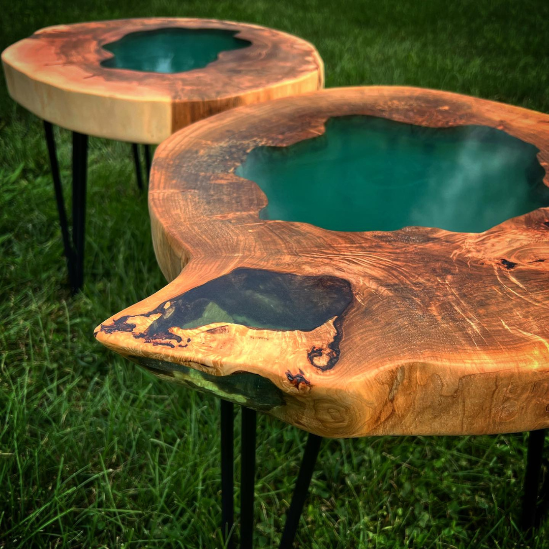 Rustic Wood Green Epoxy Table