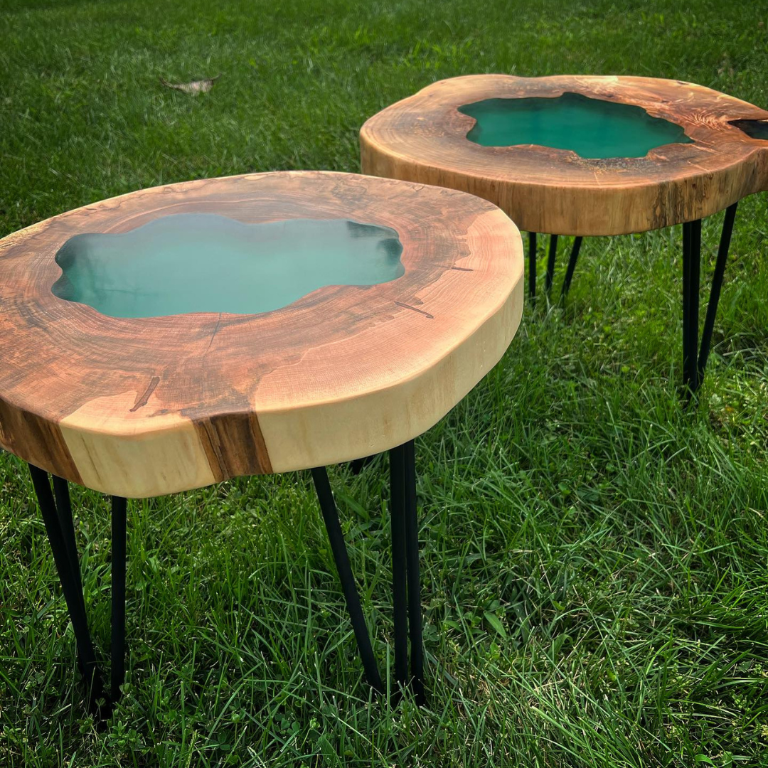 Rustic Wood Green Epoxy Table