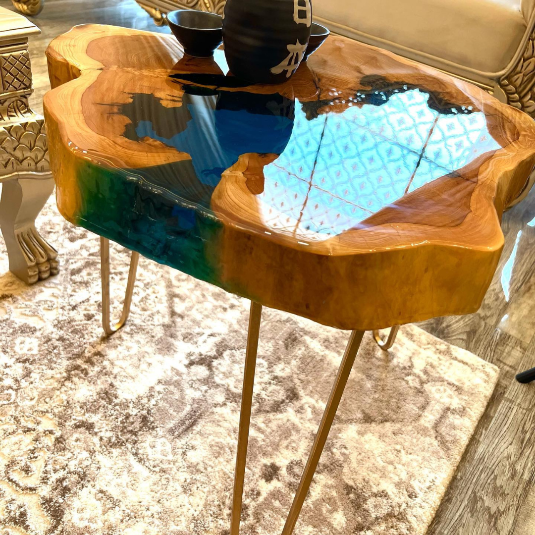 Live Edge Wood and Epoxy Coffee Table