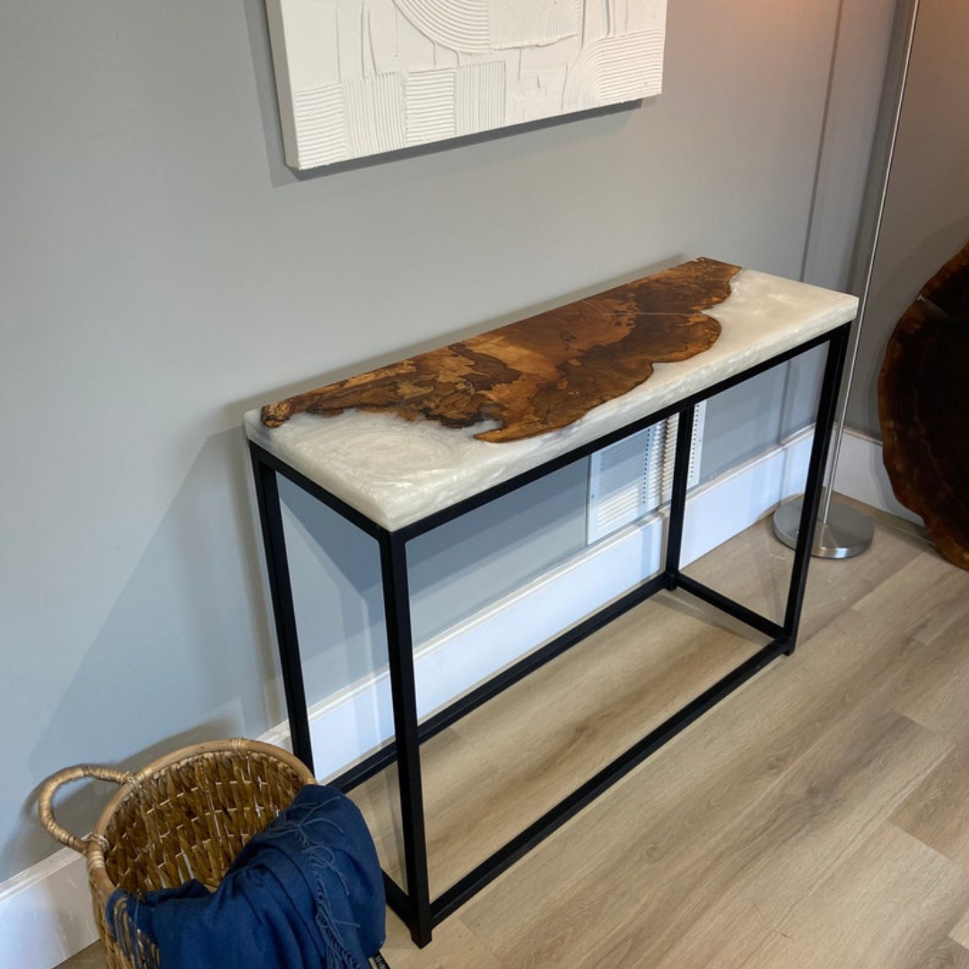 White And Grey Epoxy Console Table