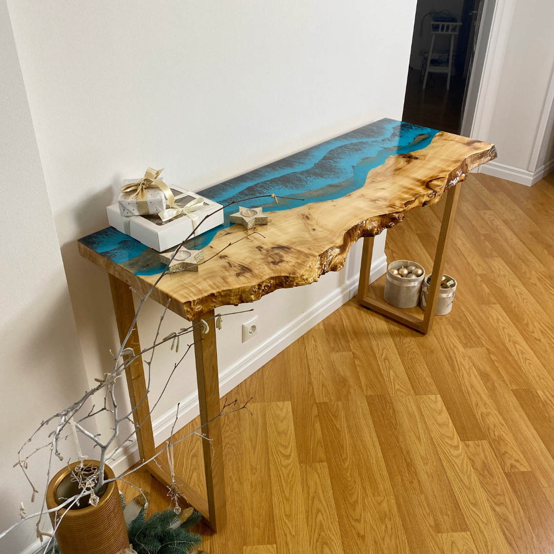 Nature-Inspired Epoxy Resin River Console Table