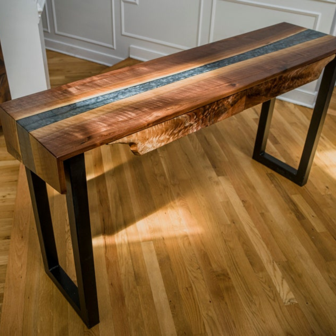 Highly Figured Walnut River Console Table