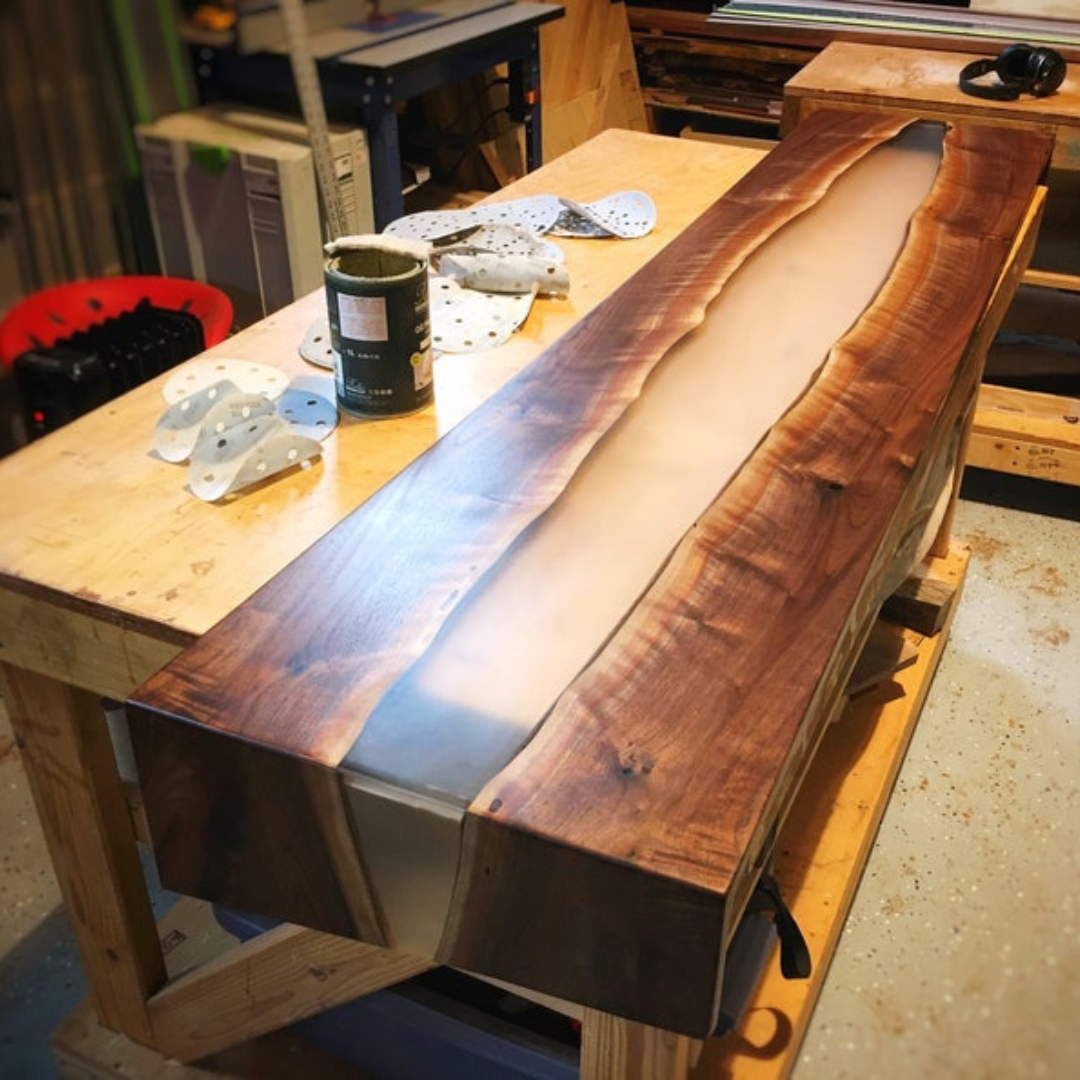 Figured Walnut River Console Table with Clear Resin/Epoxy