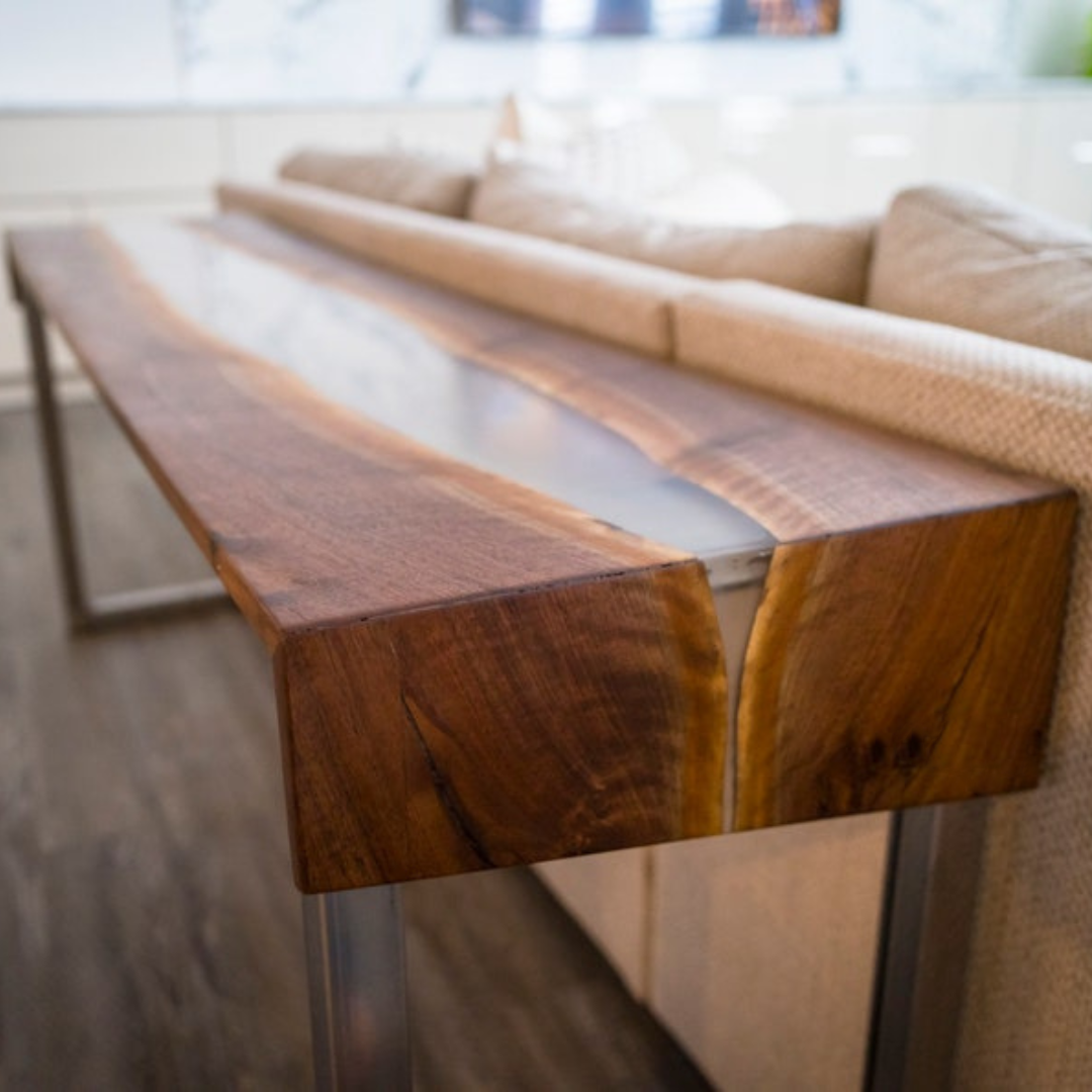 Figured Walnut River Console Table with Clear Resin/Epoxy