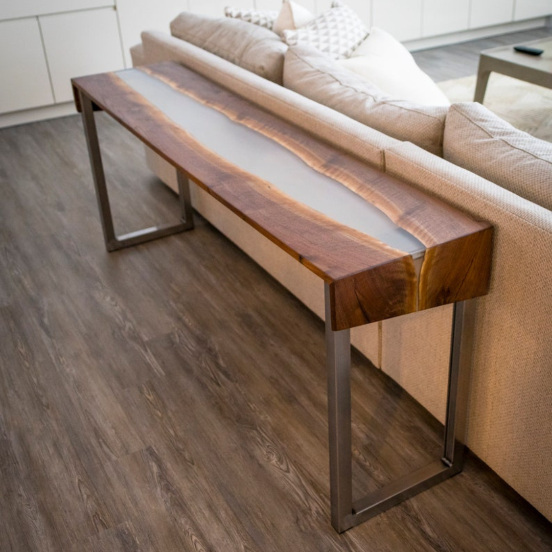Figured Walnut River Console Table with Clear Resin/Epoxy