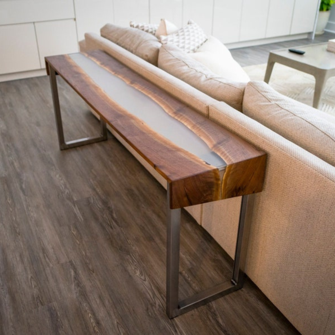 Figured Walnut River Console Table with Clear Resin/Epoxy