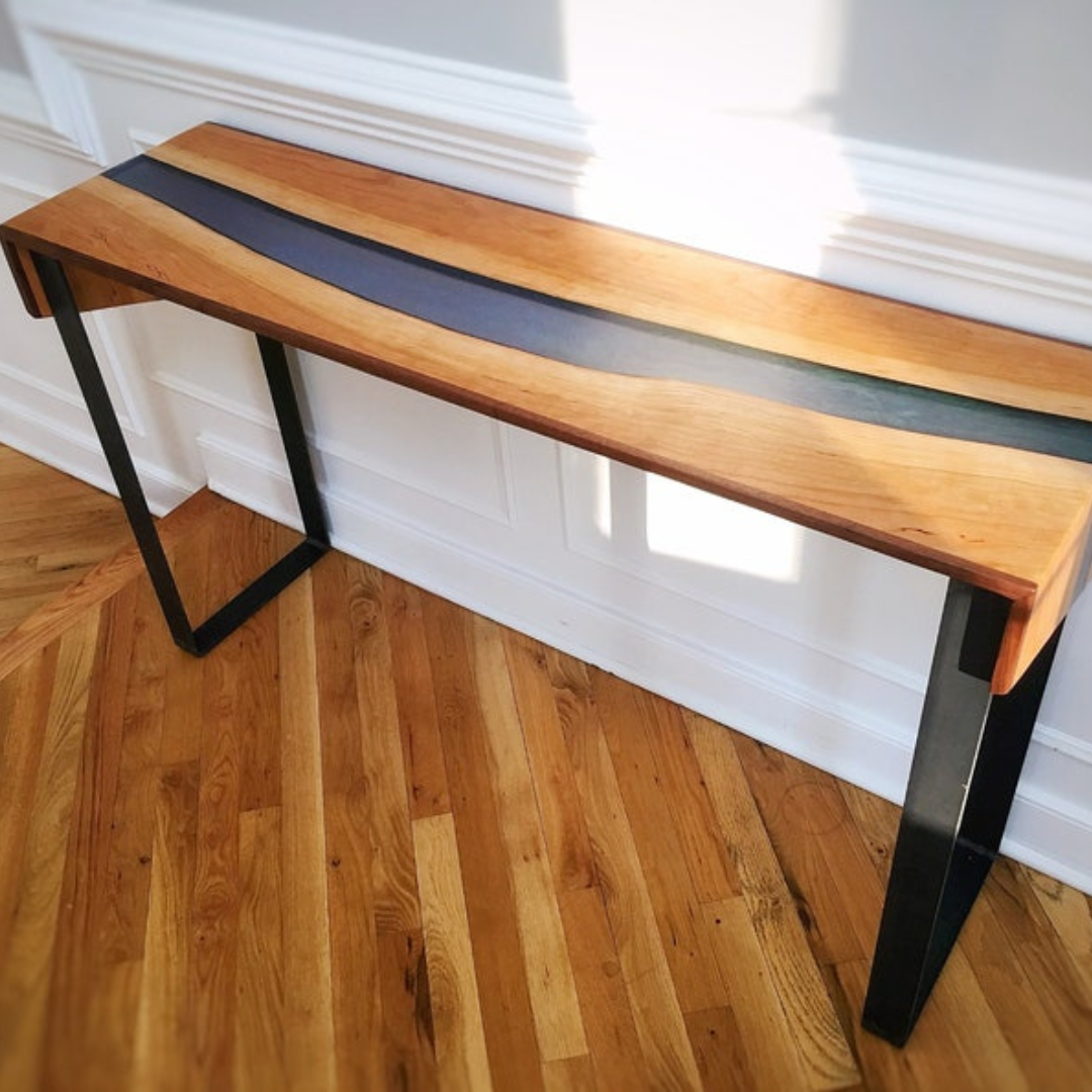 Cherry River Console Table With Blue Resin/Epoxy