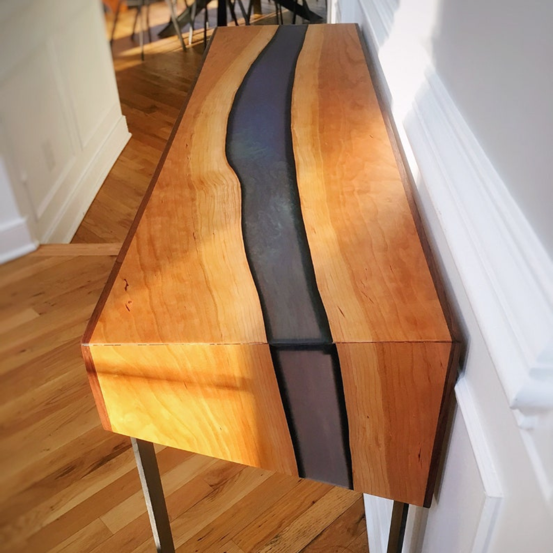 Cherry River Console Table With Blue Resin/Epoxy