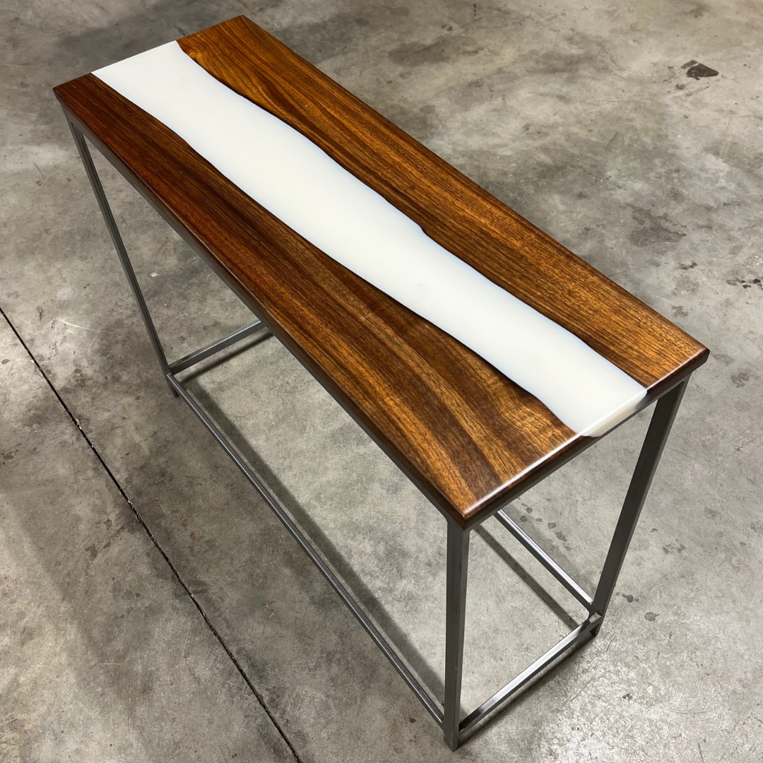 Black Walnut Console Table with white Epoxy