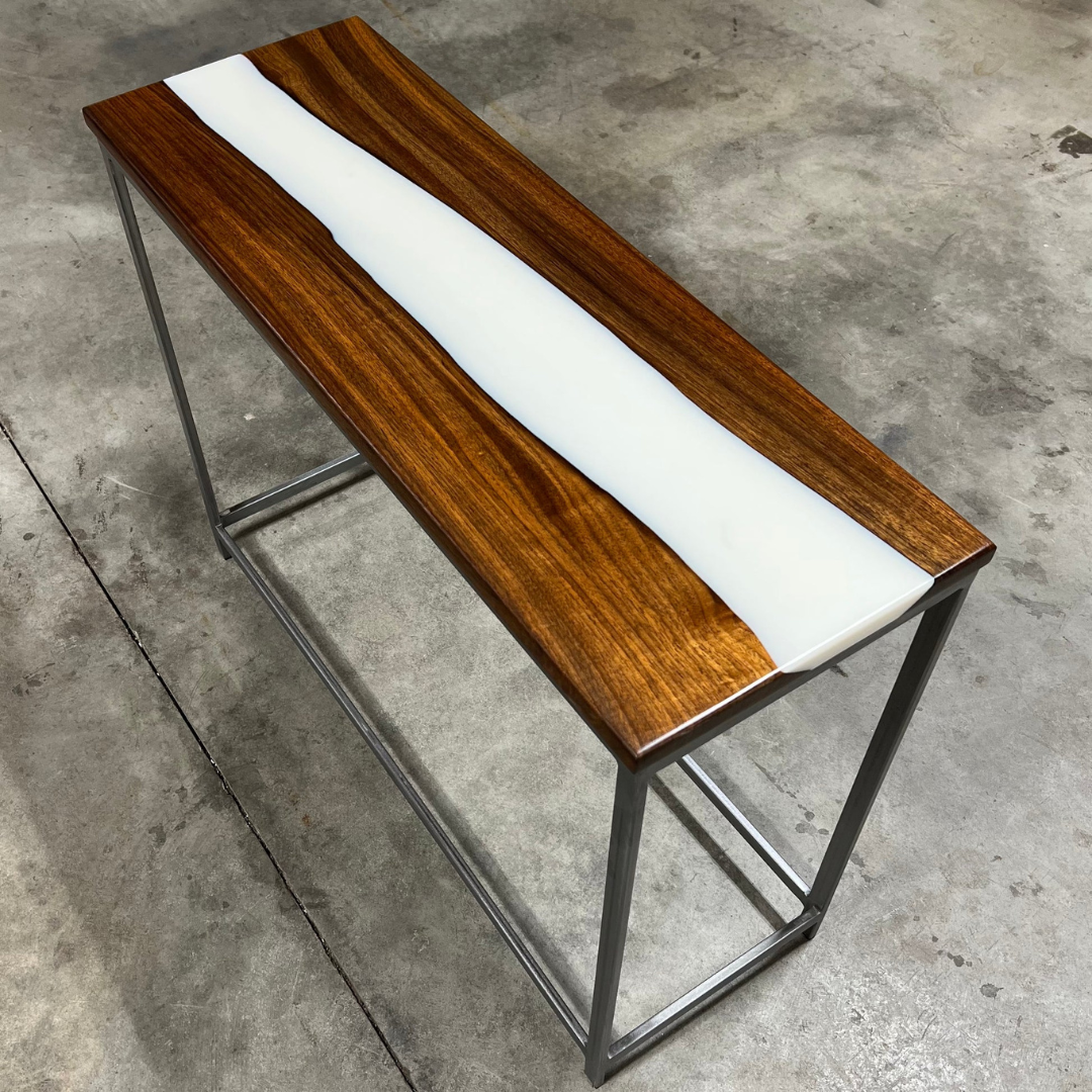 Black Walnut Console Table with white Epoxy