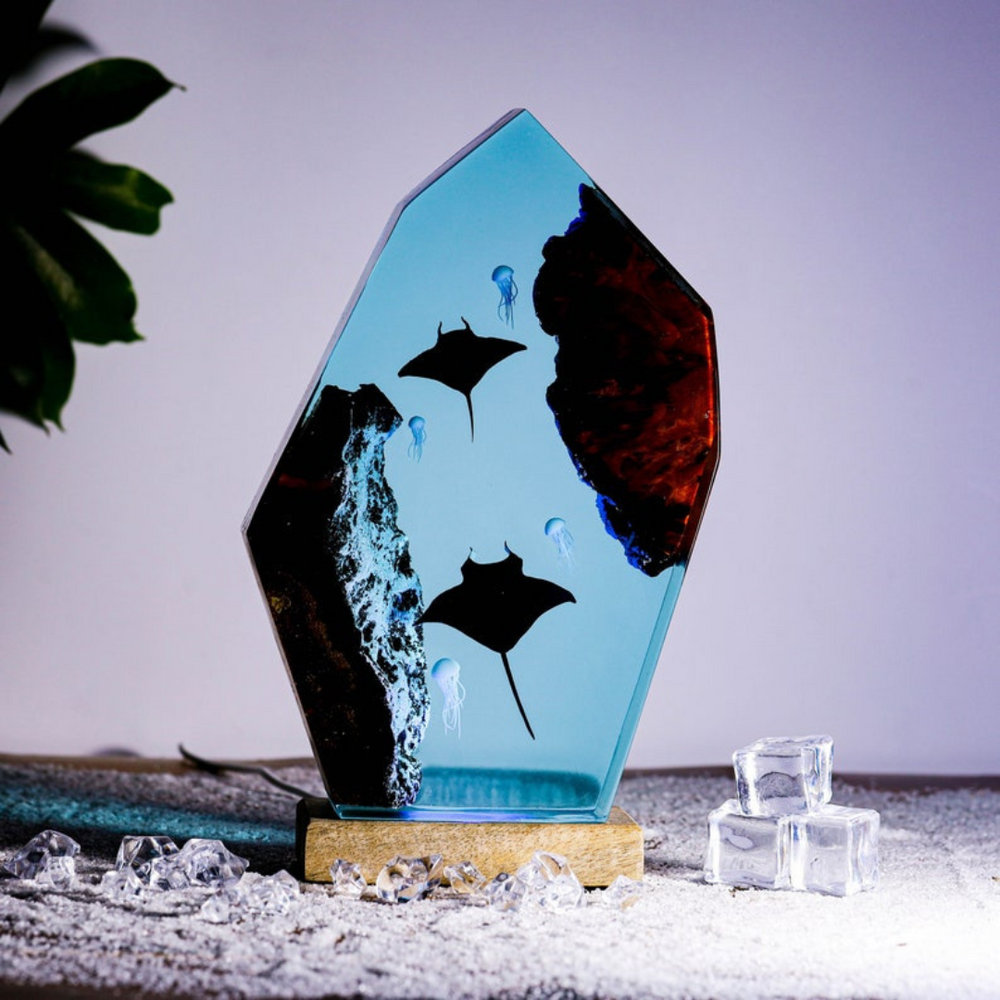 Manta Rays And Diver Epoxy Night Lights