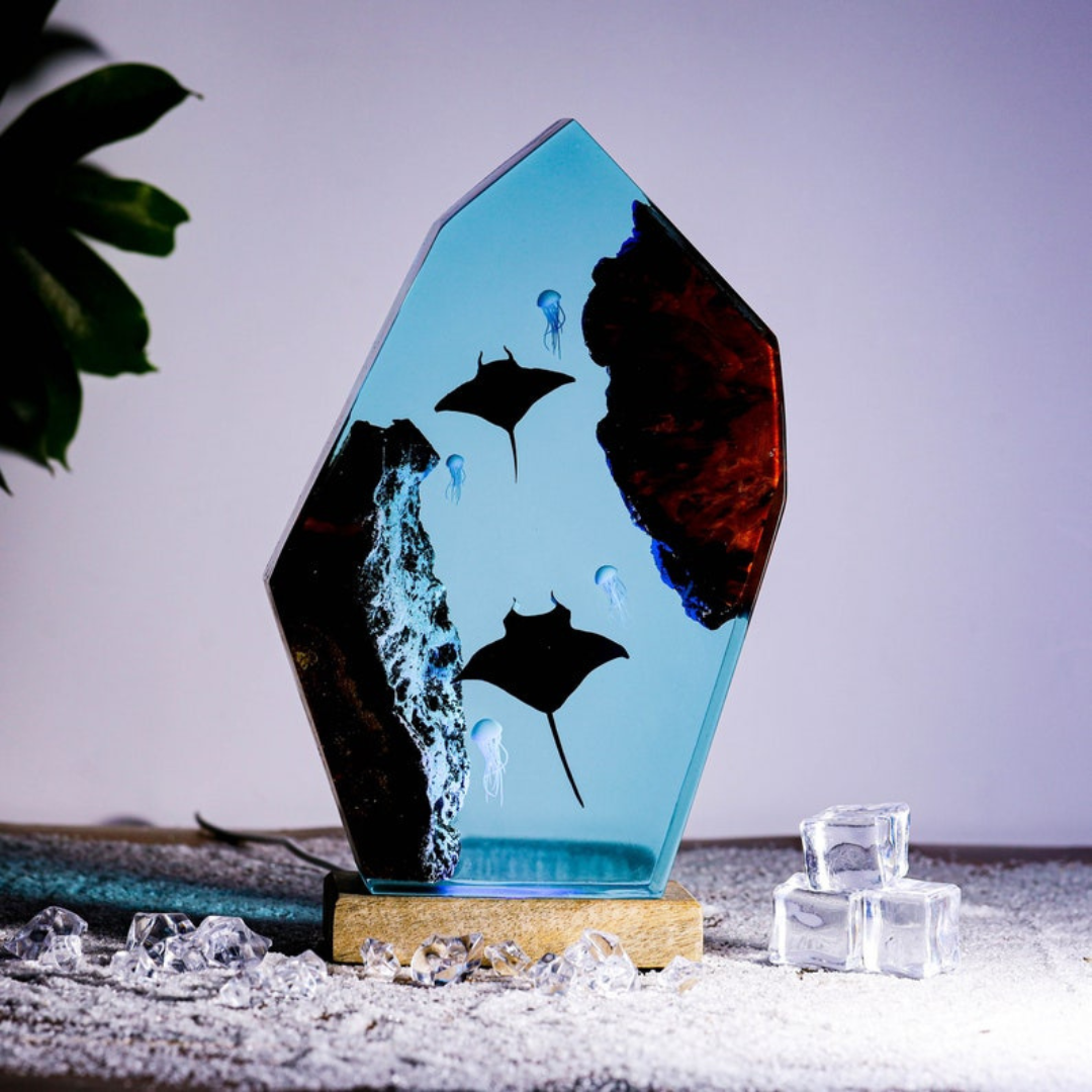 Manta Rays And Diver Epoxy Night Lights