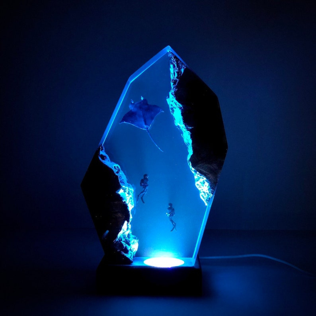 Manta Rays And Diver Epoxy Night Lights