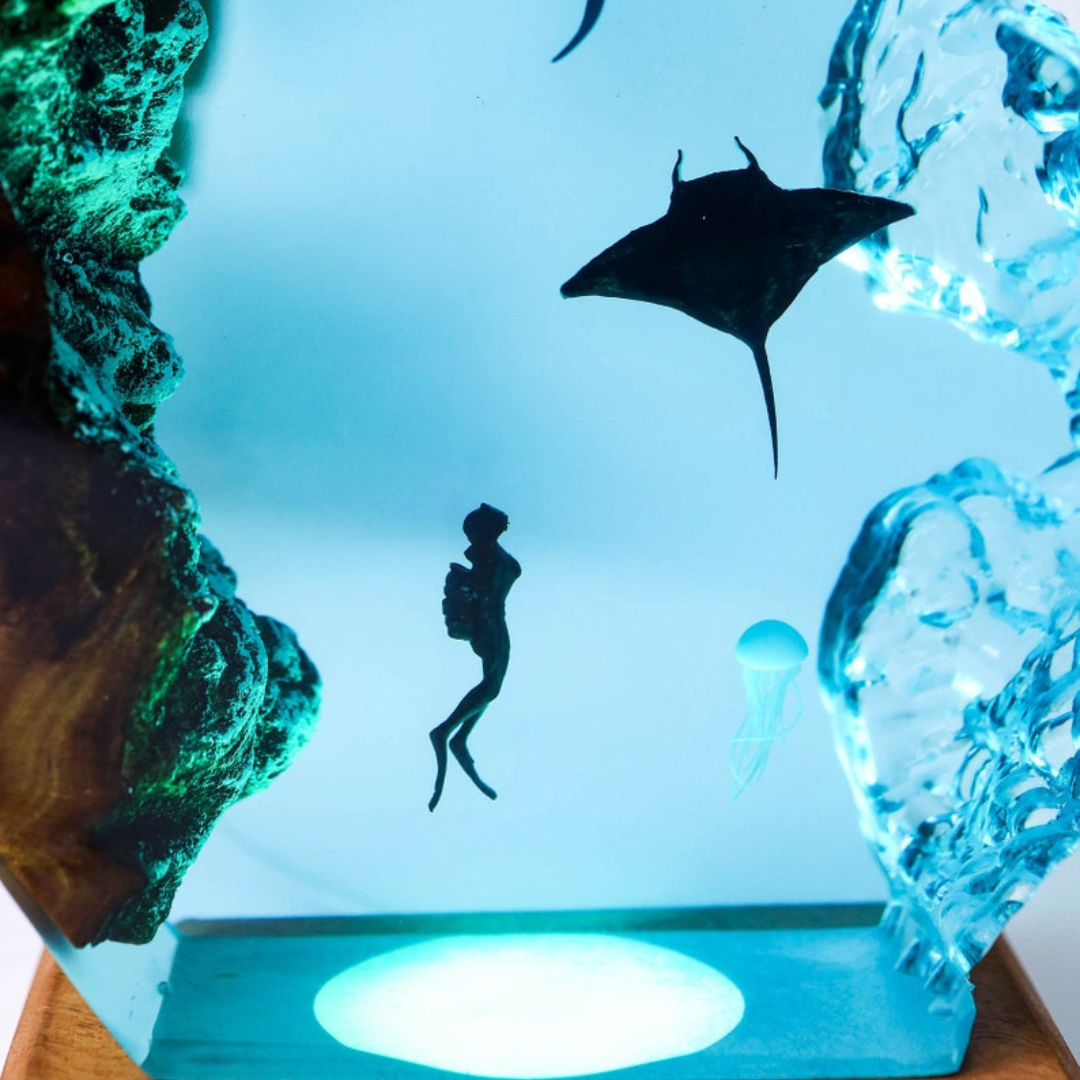 Whale Shark And Manta Ray Epoxy Night Light