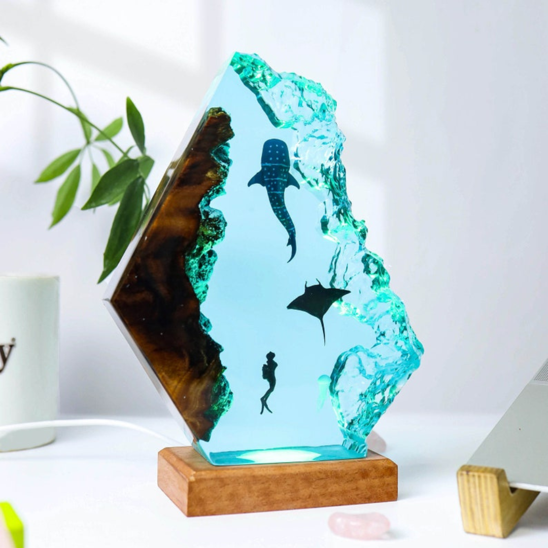 Whale Shark And Manta Ray Epoxy Night Light