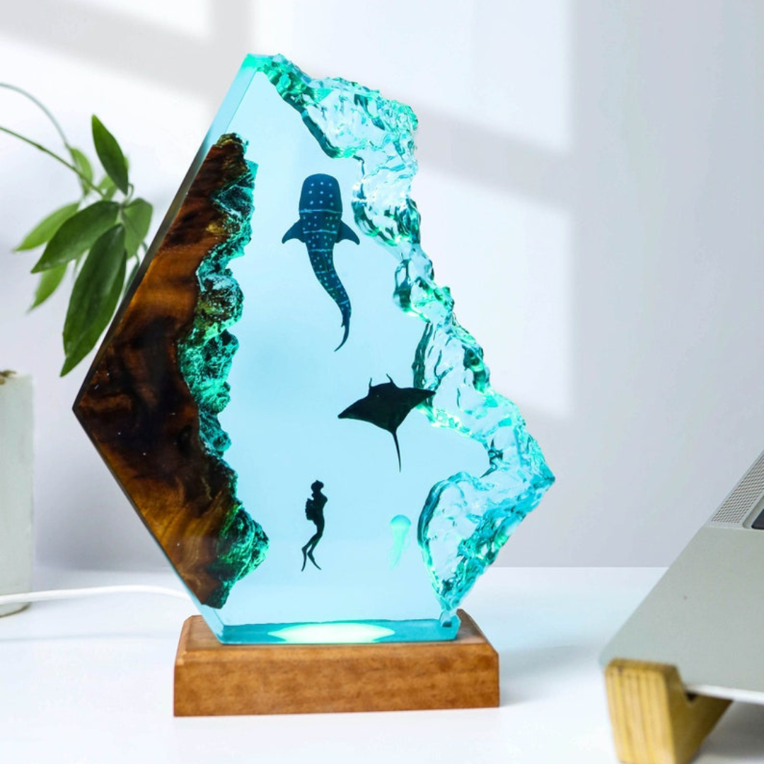 Whale Shark And Manta Ray Epoxy Night Light