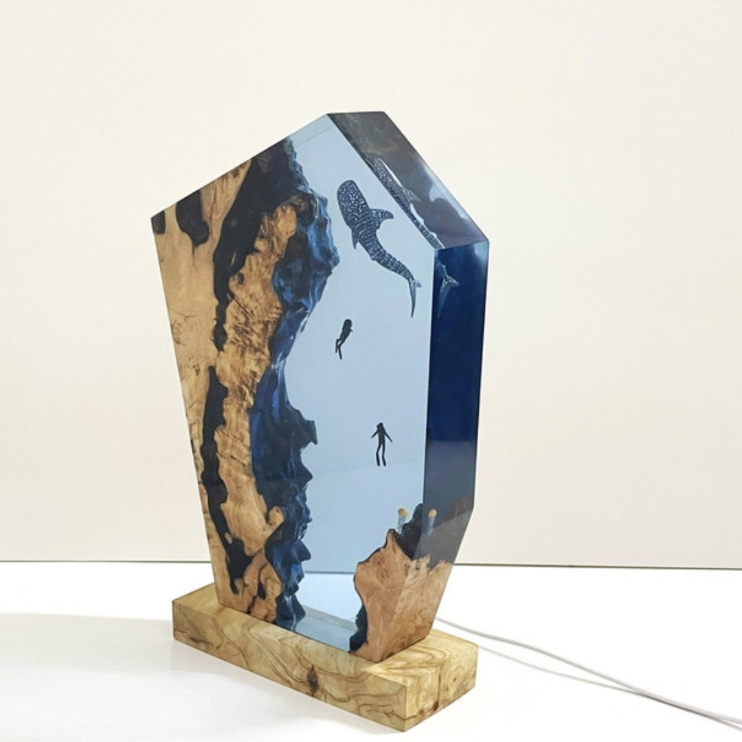 Divers and Sharks Resin Night Lamp