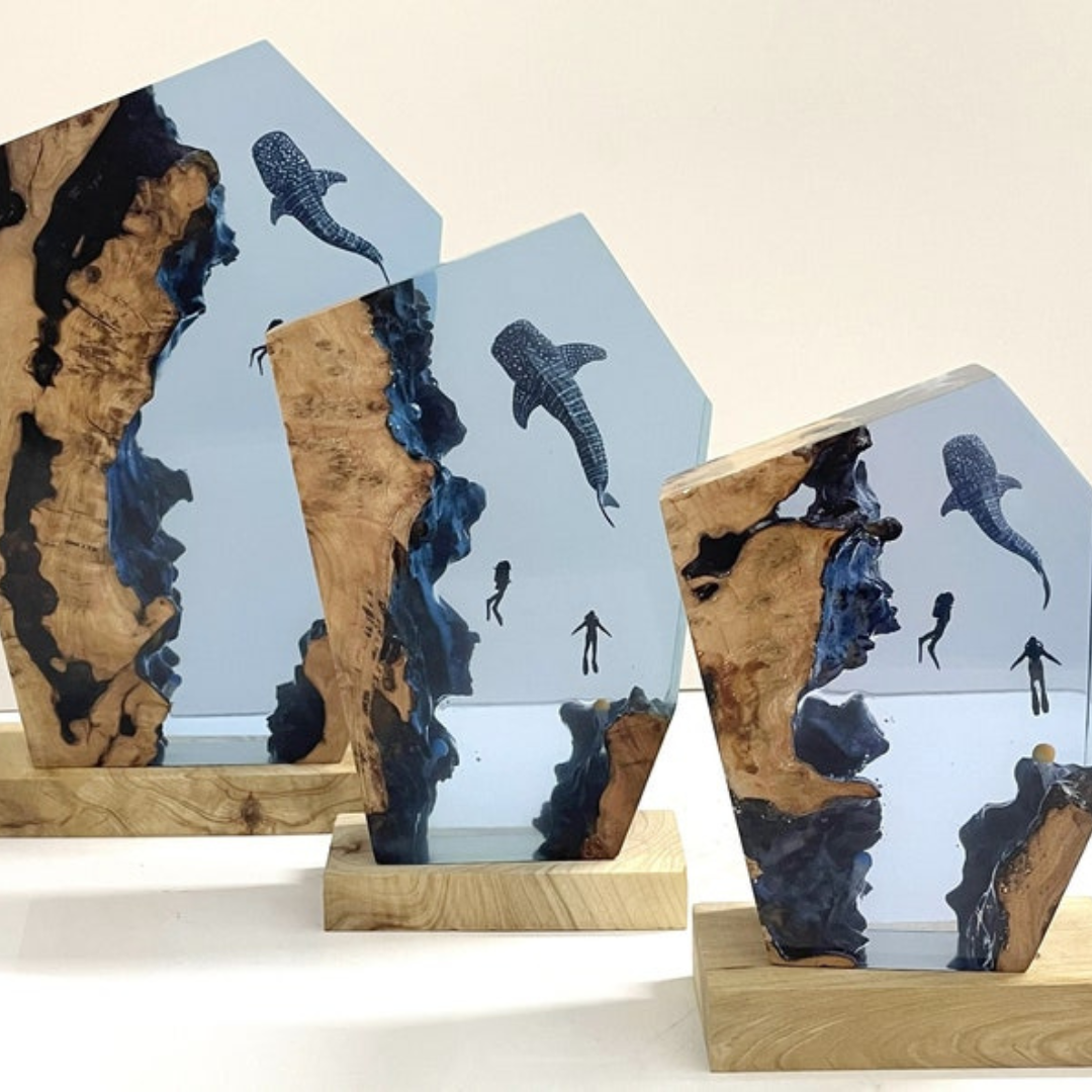 Divers and Sharks Resin Night Lamp