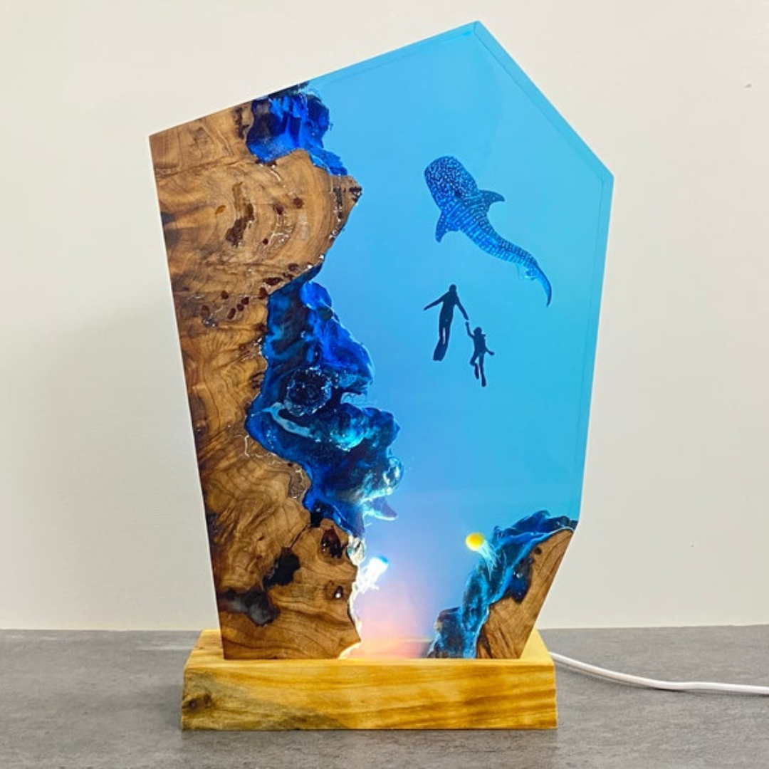 Divers and Sharks Resin Night Lamp