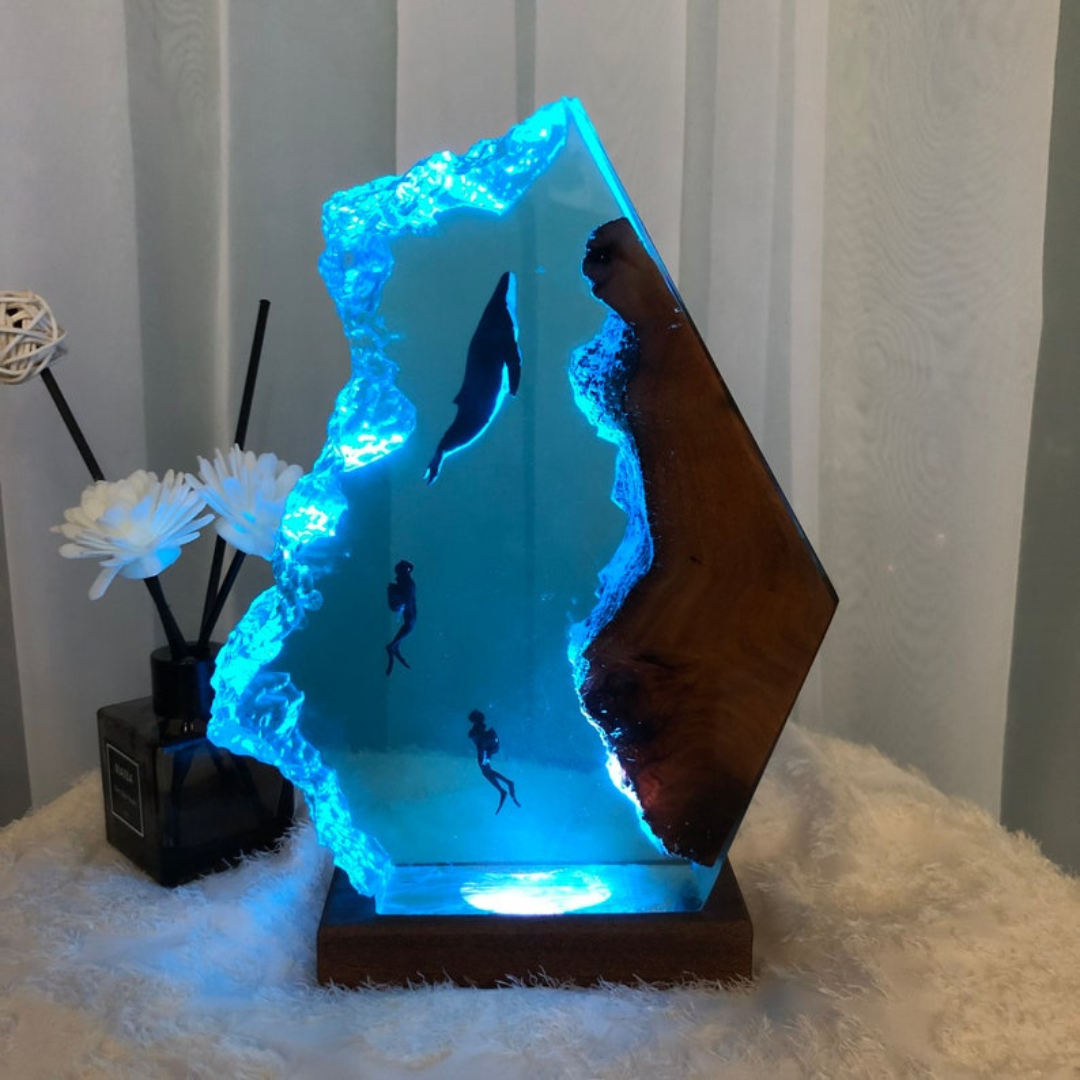 Humpback and Couple Diver Epoxy Night light