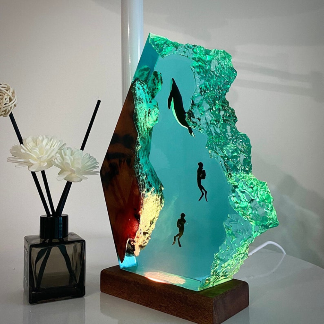 Humpback and Couple Diver Epoxy Night light