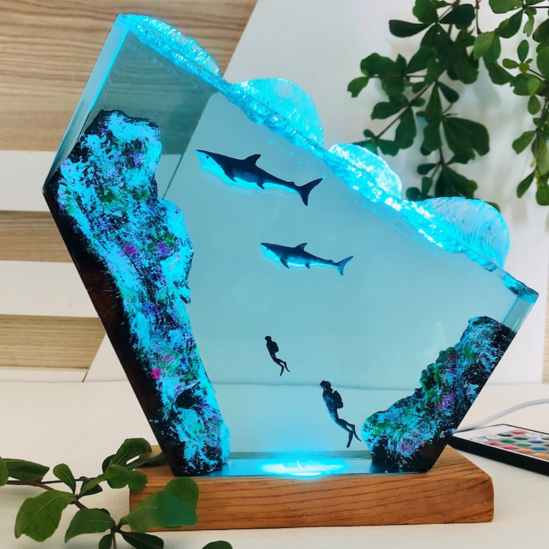 Mother and baby Sharks Epoxy and Wooden Night
