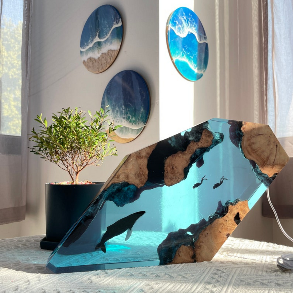 Custom Humpback whale Diver Epoxy Night light