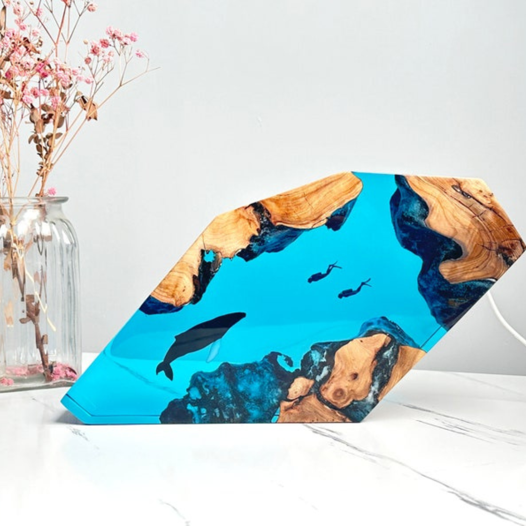 Custom Humpback whale Diver Epoxy Night light