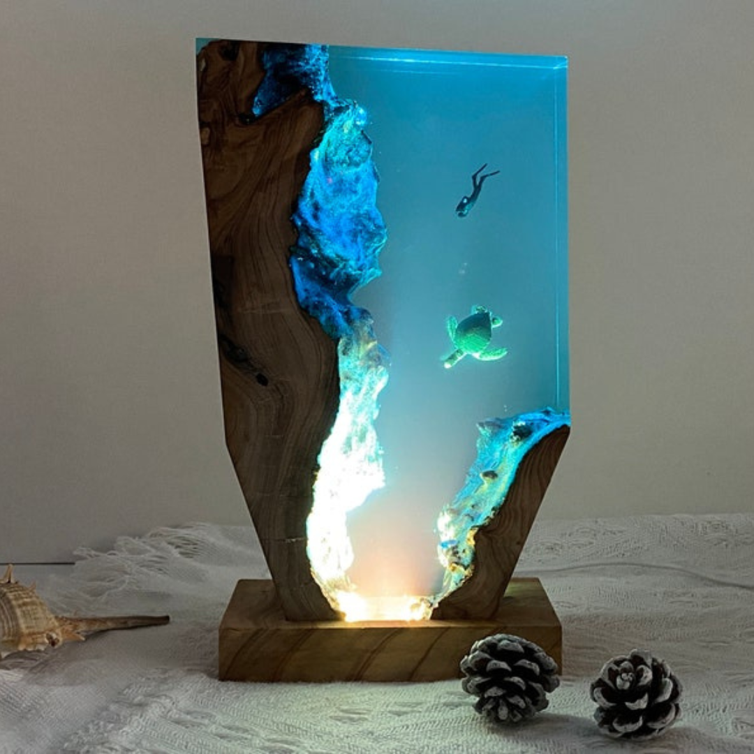 Diver And Turtle Epoxy Night Light