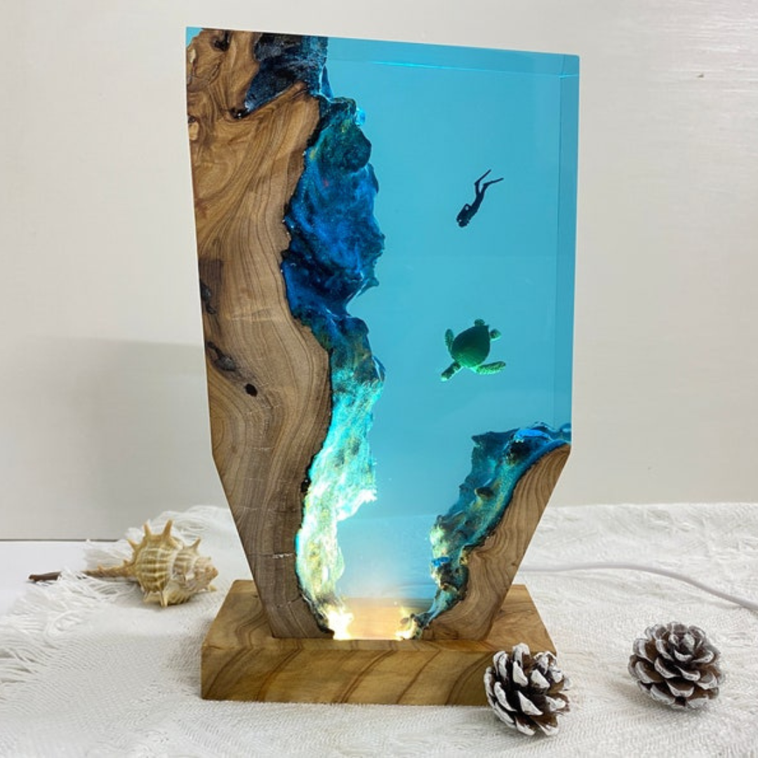Diver And Turtle Epoxy Night Light