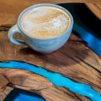 Walnut modern resin river round Side table thumbnail