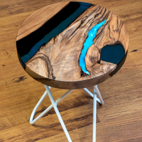 Walnut modern resin river round Side table thumbnail