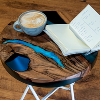 Walnut modern resin river round Side table thumbnail