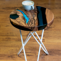 Walnut modern resin river round Side table thumbnail