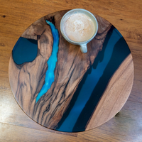 Walnut modern resin river round Side table thumbnail