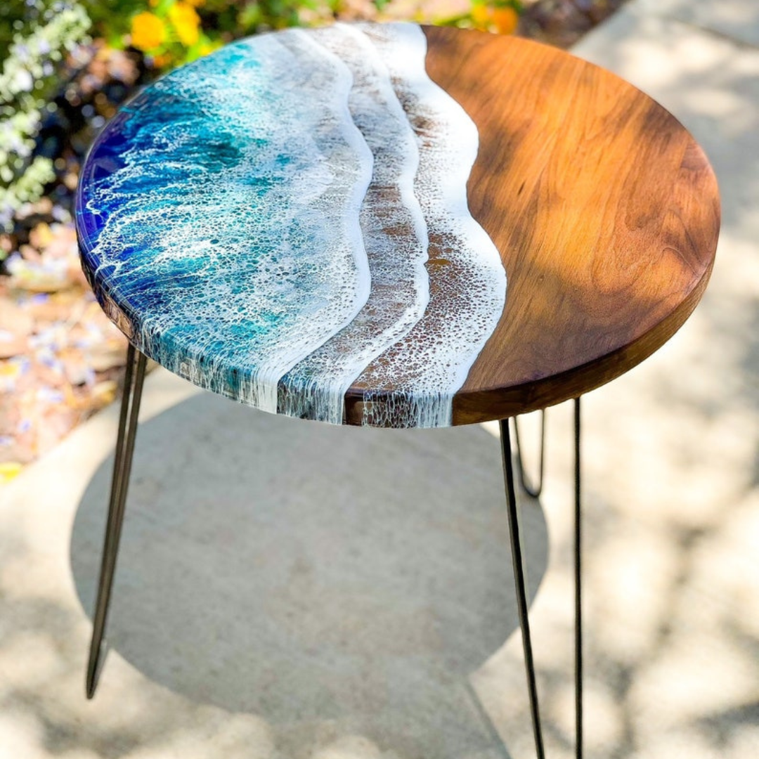 Epoxy Ocean Walnut Side Table