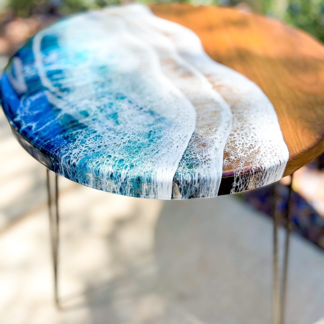 Epoxy Ocean Walnut Side Table