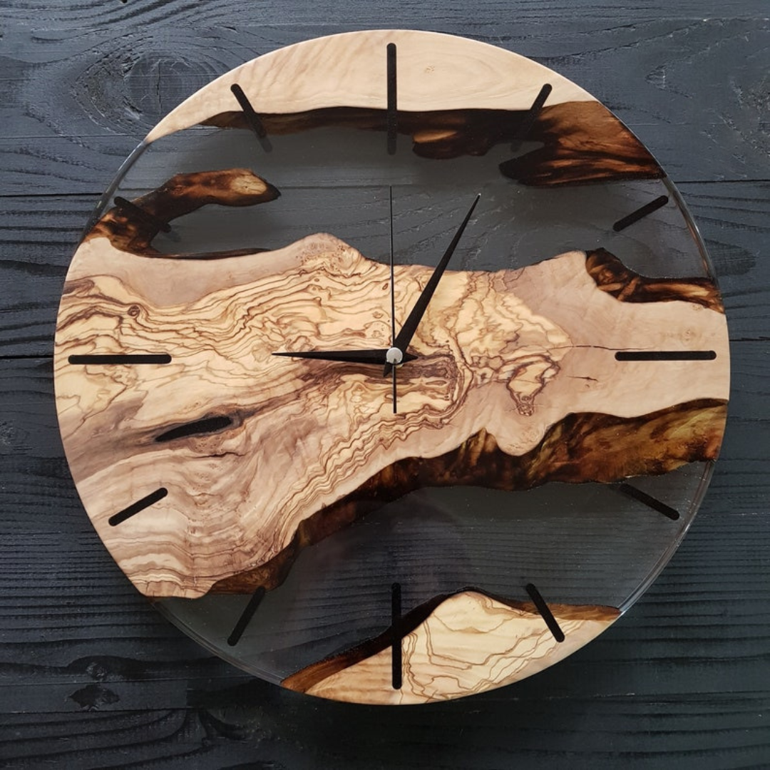 Custom Made Resin & Olive Wood Wall Clock