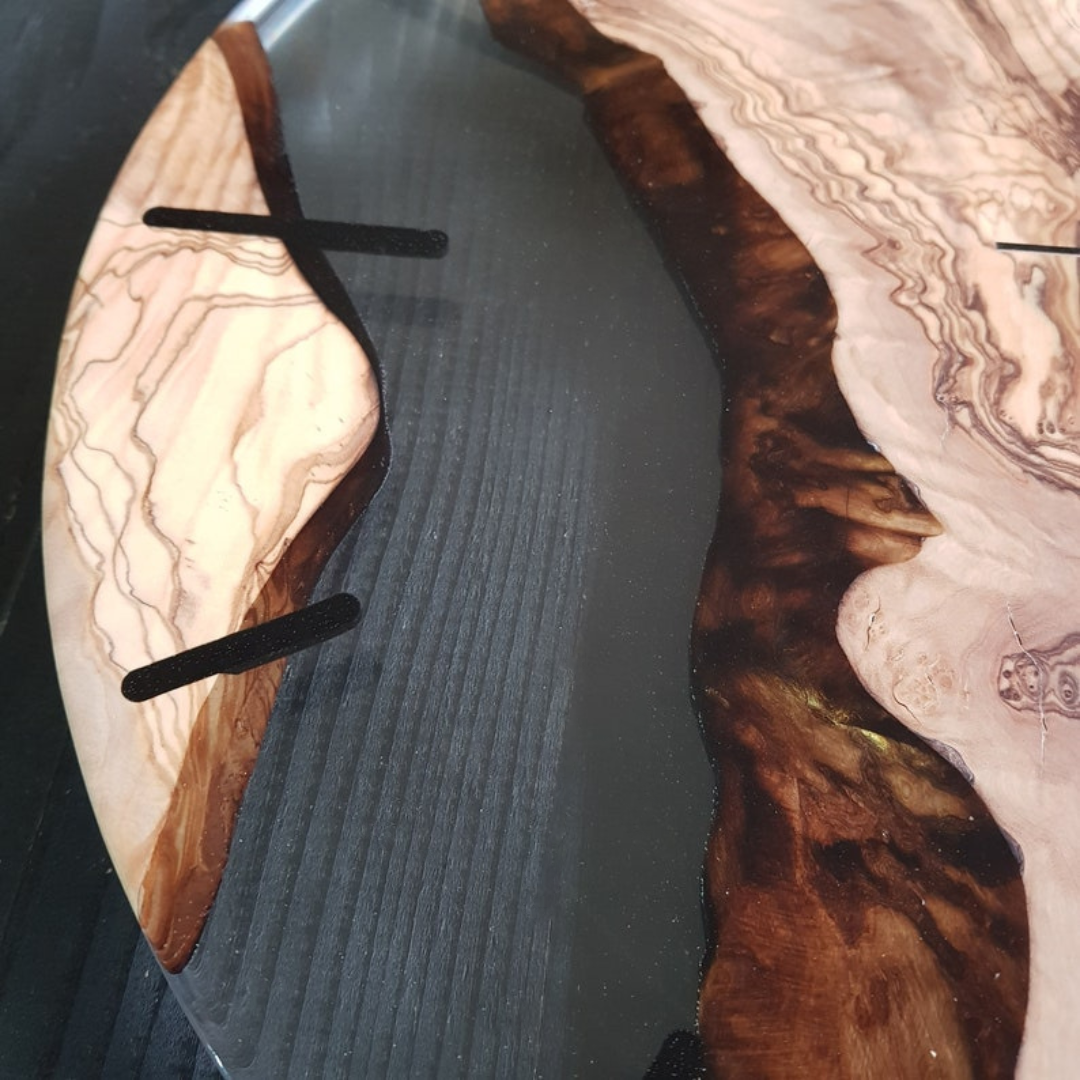 Custom Made Resin & Olive Wood Wall Clock