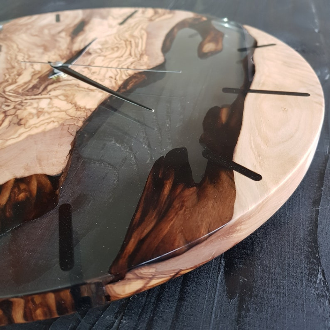 Custom Made Resin & Olive Wood Wall Clock