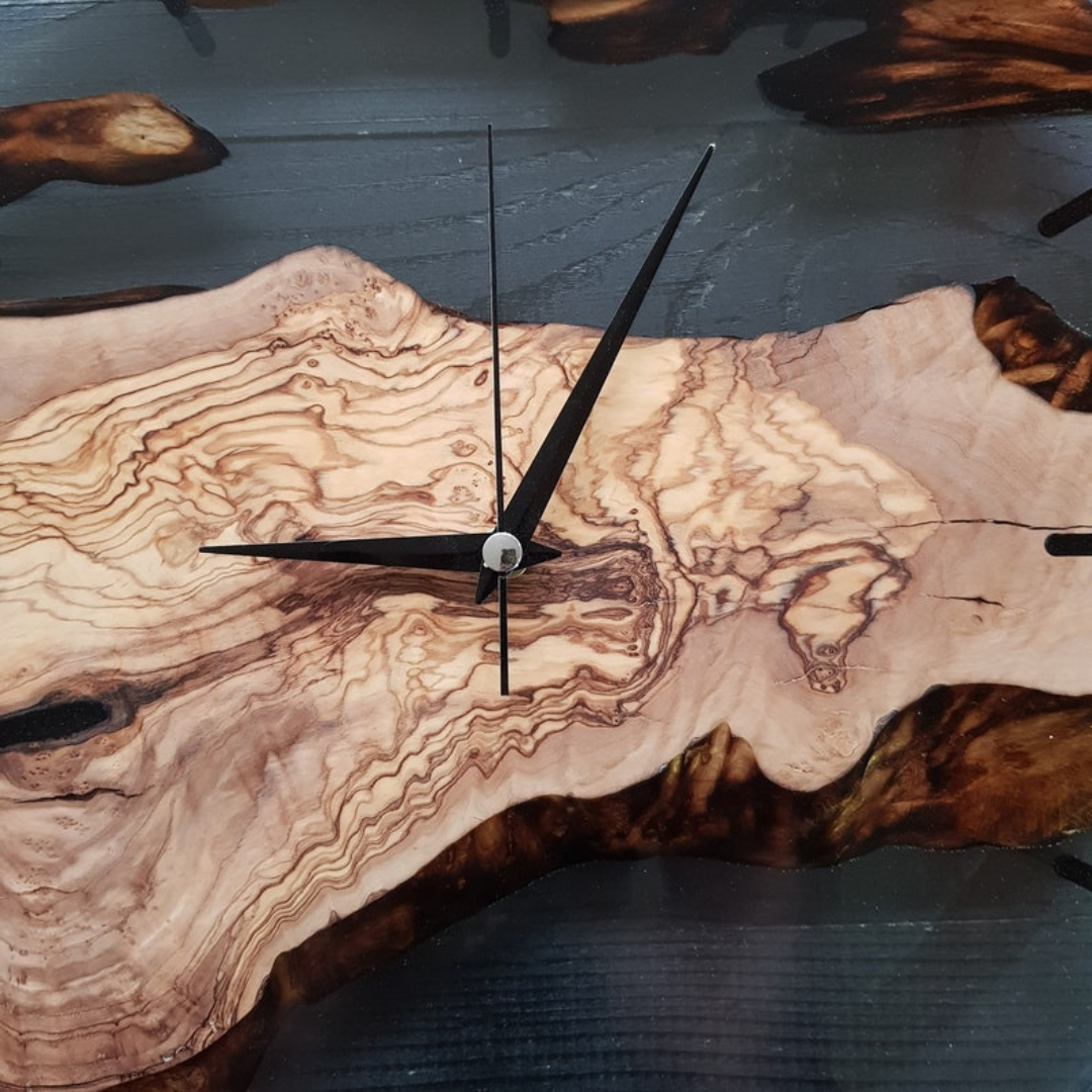 Custom Made Resin & Olive Wood Wall Clock