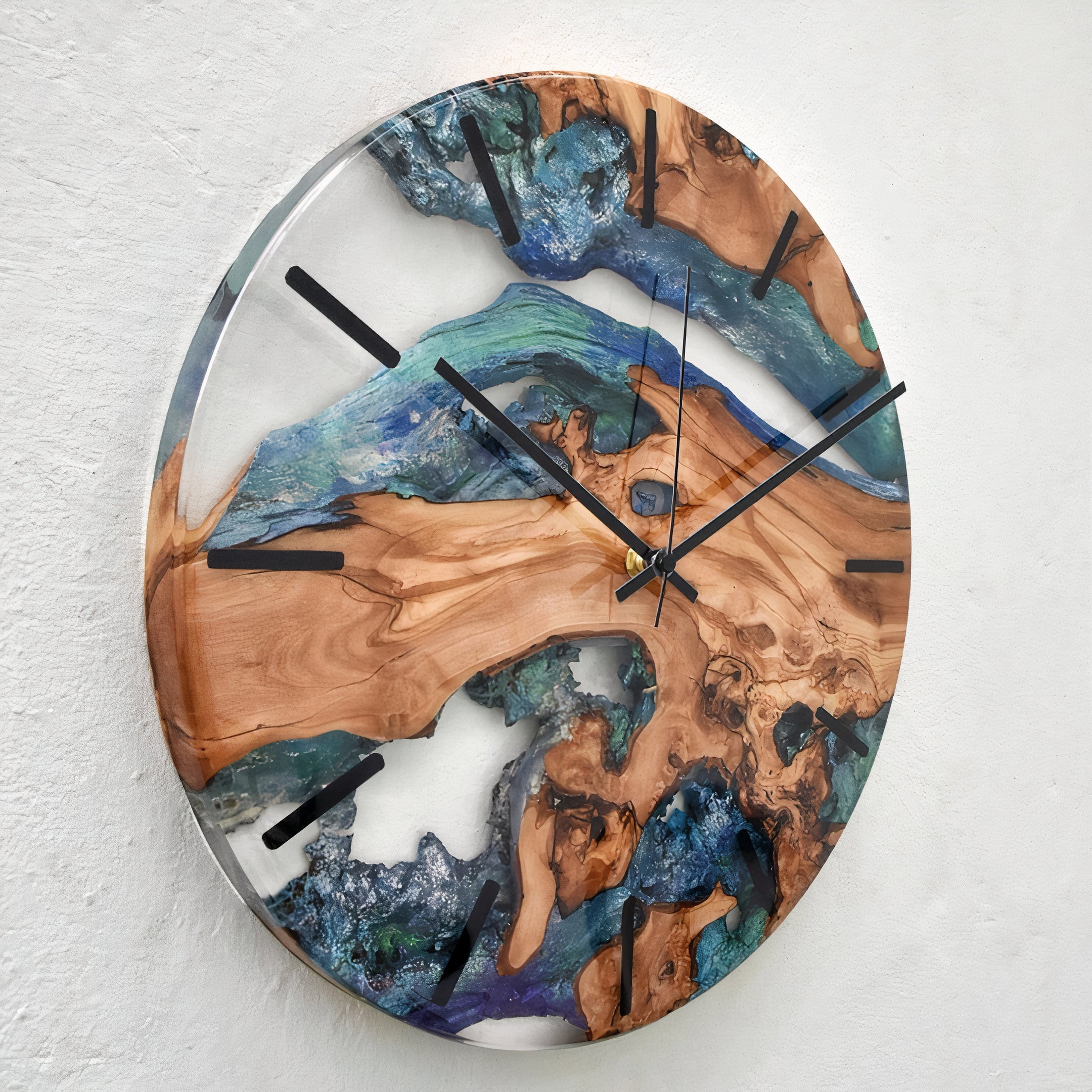 Transparent Resin & Olive Wood Wall Clock